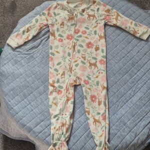 Carter's Pink and Brown Deer Floral Footie